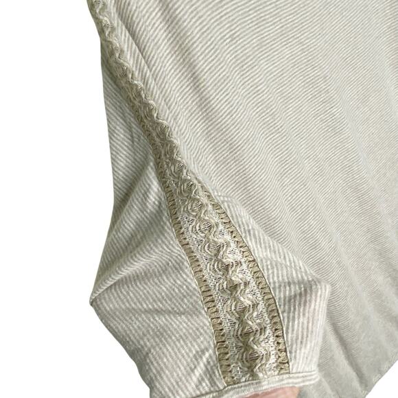J. Jill Top Size 2X Tan Striped Linen Blend Knit Dolman Crochet Trim Casual Boho - Picture 4 of 9